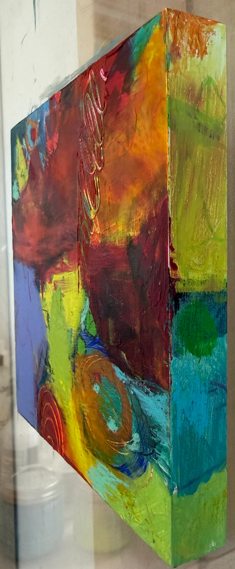 "Electric Grove" 5 3/4 X 5 3/4 Cold Wax & Oil On Cradle Board