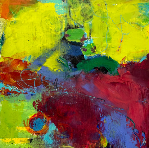 "Electric Grove" 5 3/4 X 5 3/4 Cold Wax & Oil On Cradle Board