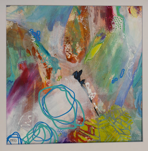 "Running In Circles 2" 16 x 16 Mixed Media- Acrylic, Inks, Collage