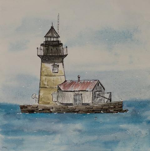 "Lake Erie Lighthouse" 7.9 x 7.9 Water Color and Ink On Water Color Paper