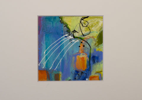 "Swim at Sunset 3" 3.9 x 4.3 Acrylic ,Ink, and Oil Pastels On Water Color Paper.