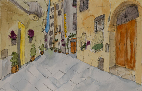 "Pienza, Italy"8.5 x 5.5 Water Color and Ink On Water Color Paper