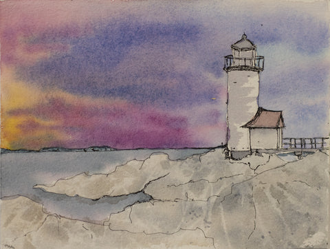 "Frankfort Lighthouse"8 x 6.2 Watercolor and Ink On Water Color Paper