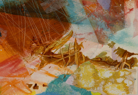 "By the Sea" Mixed Media - Acrylic, collage, & inks 4.5 x 6.5 artwork, with 8 x 10 mat