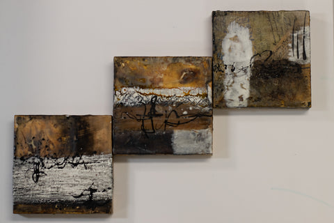 "Travel by 3" (3) 5 x 5 Encaustic