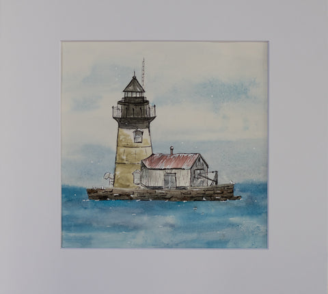 "Lake Erie Lighthouse" 7.9 x 7.9 Water Color and Ink On Water Color Paper
